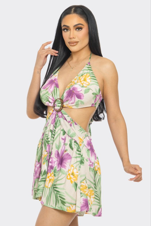 Tropical Flowers Cut Out Romper