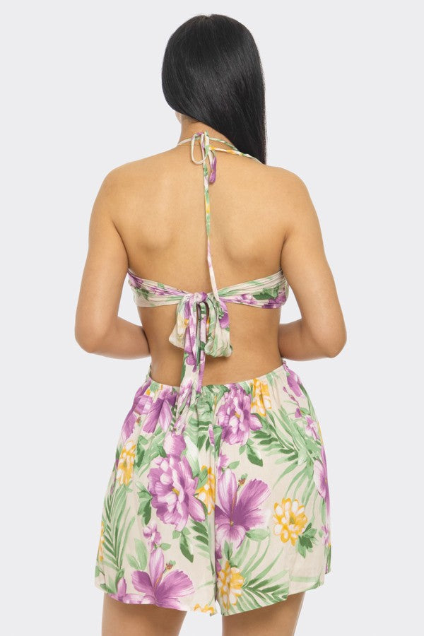 Tropical Flowers Cut Out Romper