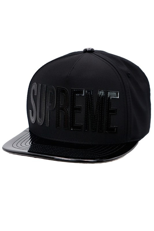 SUPREME Logo Stitched Glossy Metallic PU Leather Snapback