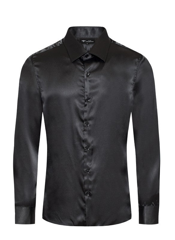 Solid Satin Long Sleeve Button-Up