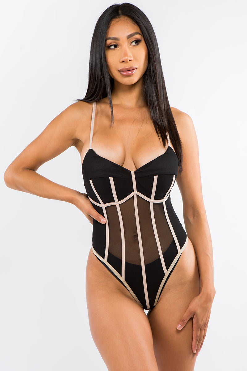 Stripe Mesh Panel Tank Bodysuit