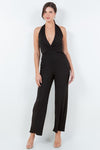 Deep V Halter Pleated Jumpsuit