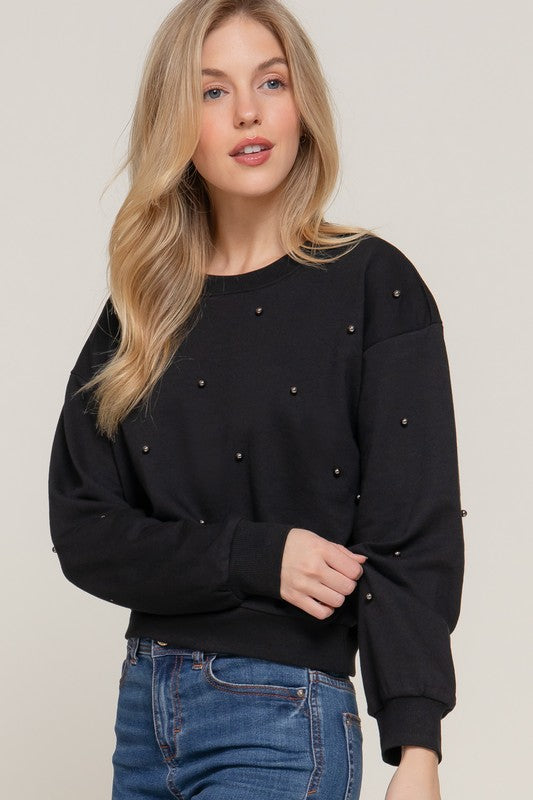 Pearl Embellished Crewneck Sweatshirt