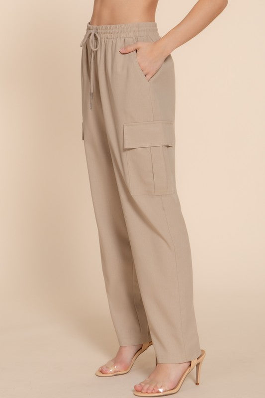 Linen Smocked Waist Cargo Pant