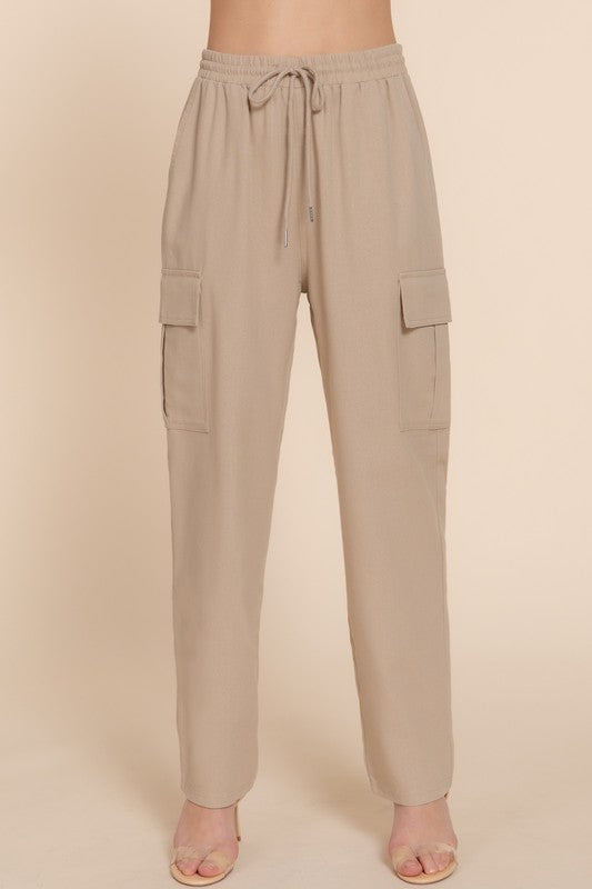 Linen Smocked Waist Cargo Pant