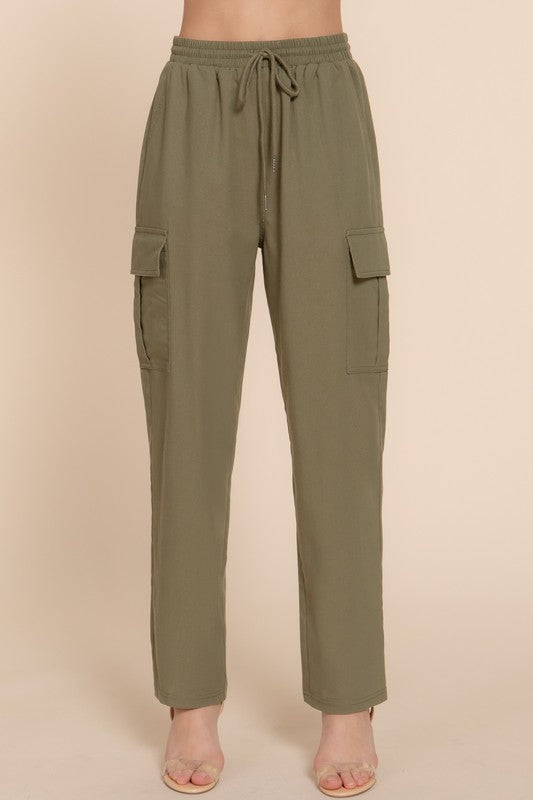 Linen Smocked Waist Cargo Pant