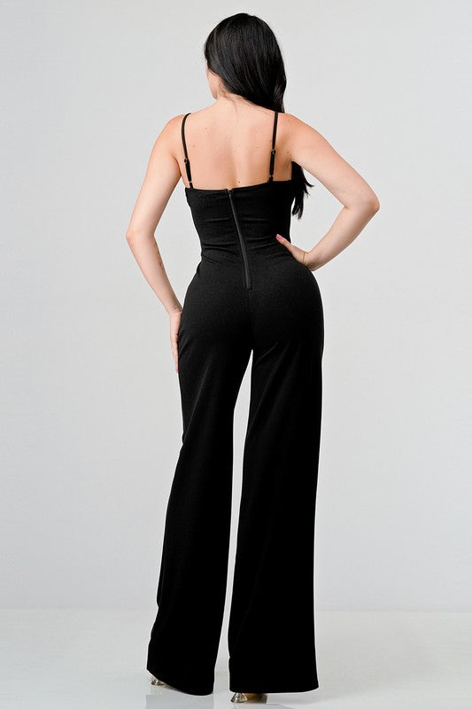 Mesh Lace Contrast Wide Leg Jumpsuit