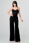 Mesh Lace Contrast Wide Leg Jumpsuit