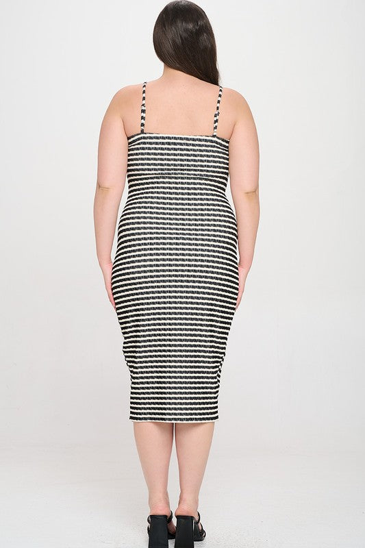 Twist Striped Bodycon Midi Dress