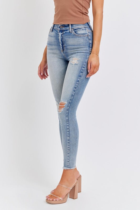 High Rise Skinny with Frayed Hem