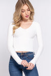 Ribbed Knit V-Neck Long Sleeve Sweater