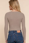 Ribbed Knit V-Neck Long Sleeve Sweater