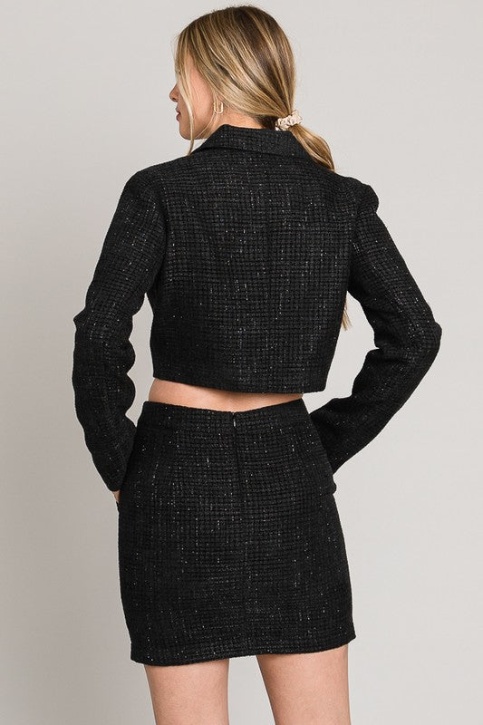 Tweed Single Button Cropped Blazer