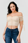 Ruched Corset Off Shldr Crop Top