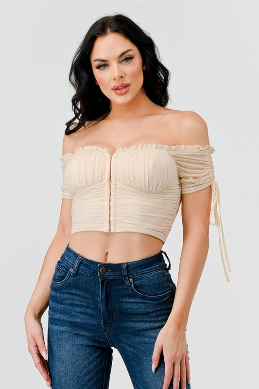 Ruched Corset Off Shldr Crop Top