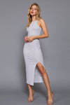 Halter Neck Side Slit Ribbed Midi Dress