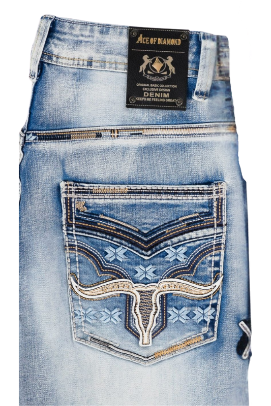 Longhorn Back Pocket Stitch Boot Cut Denim