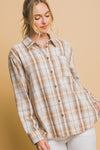 Long Plaid Print Button Down Shirt