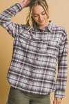 Long Plaid Print Button Down Shirt