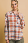 Long Plaid Print Button Down Shirt