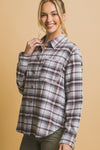 Long Plaid Print Button Down Shirt