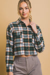 Plaid Pocket Crop Button Up Top