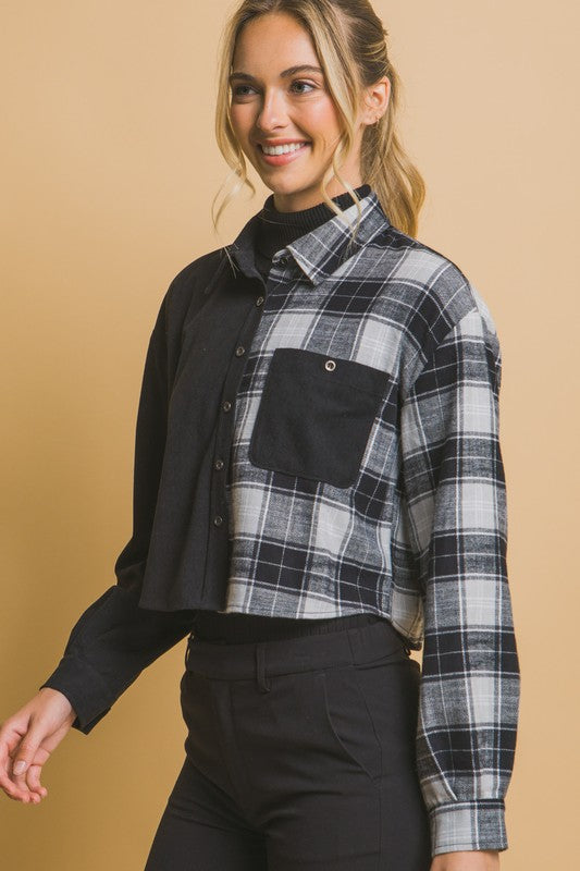 Plaid Split Button Down Shirt