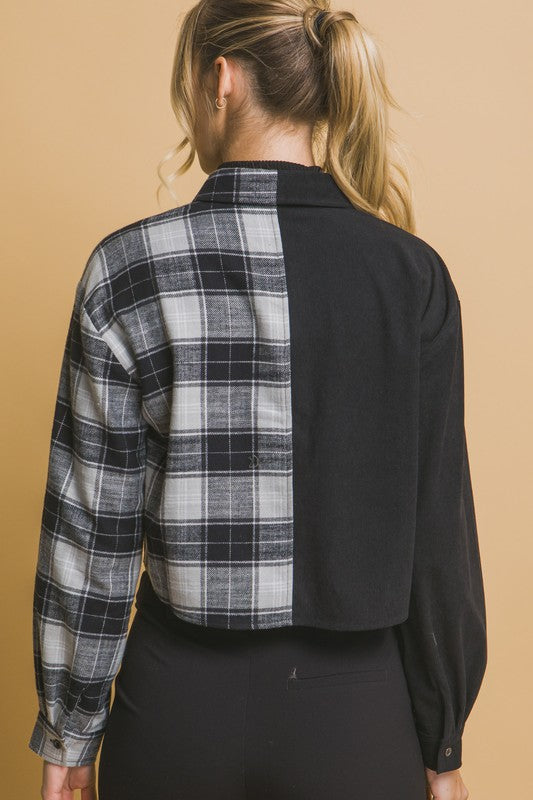 Plaid Split Button Down Shirt