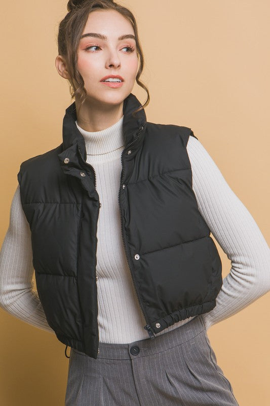 Solid Cropped Puffer Vest