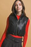 Faux Leather Pocket Puffer Vest