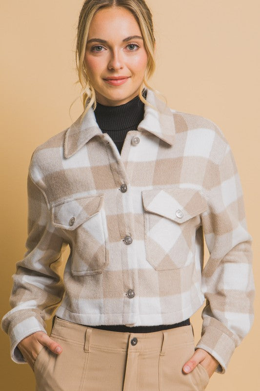 Plaid Button Up Crop Jacket