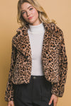 Leopard Large Collar Crop Fur Coat