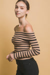 Striped Bardot Long Sleeve Top