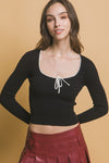 Front Tie Low Neck Long Sleeve