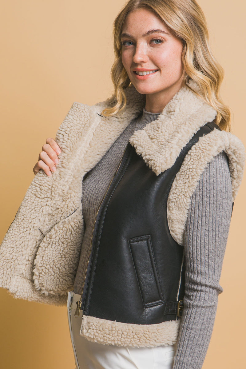 Sherpa Collar Lined PU Vest