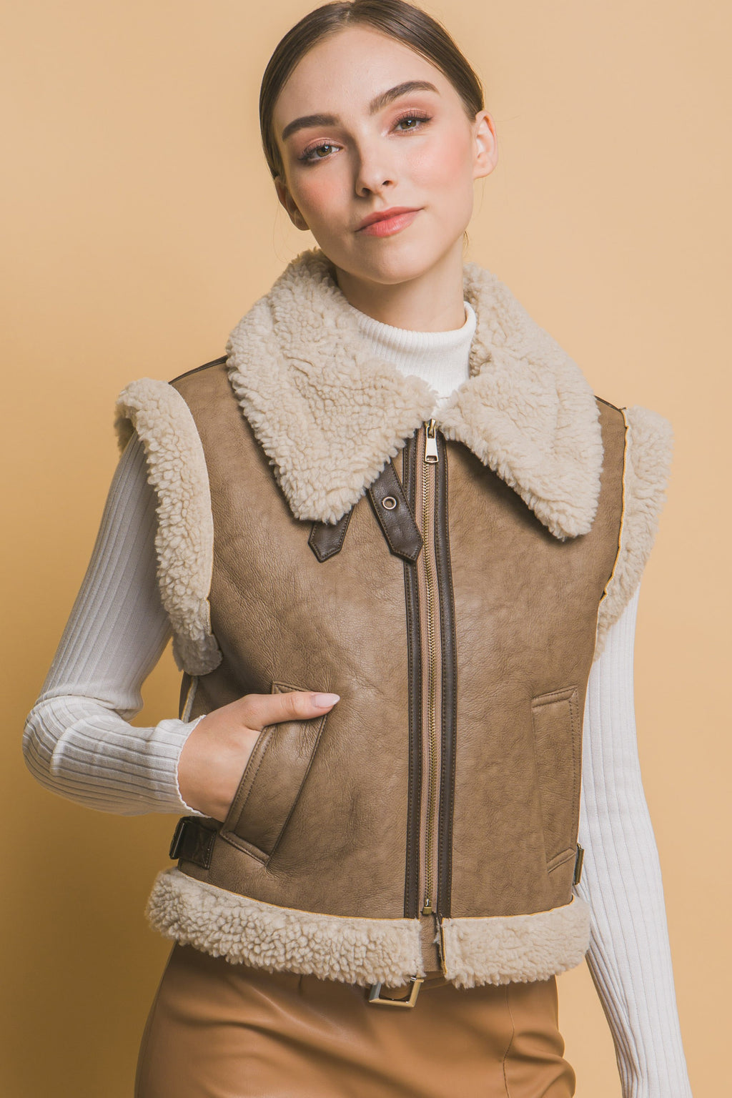 Sherpa Collar Lined PU Vest