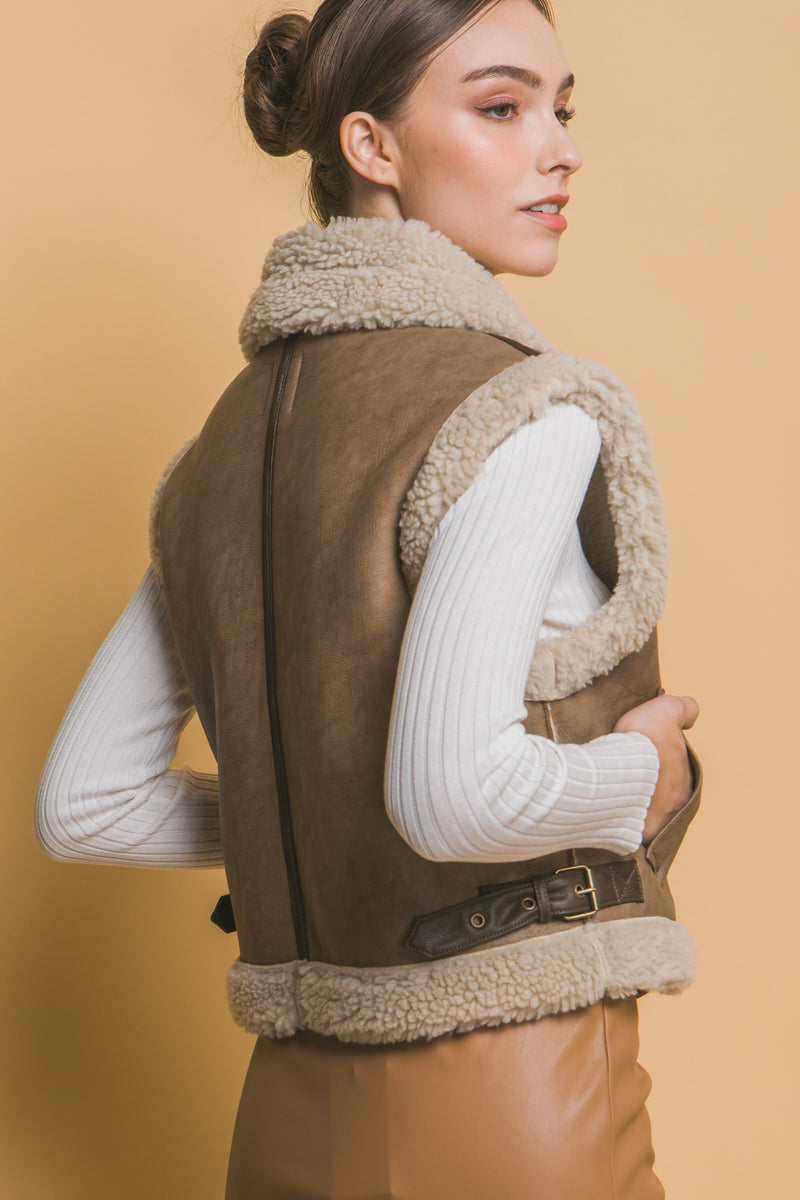 Sherpa Collar Lined PU Vest
