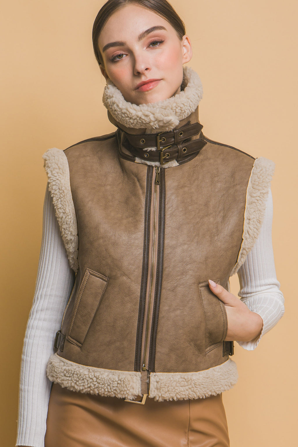 Sherpa Collar Lined PU Vest
