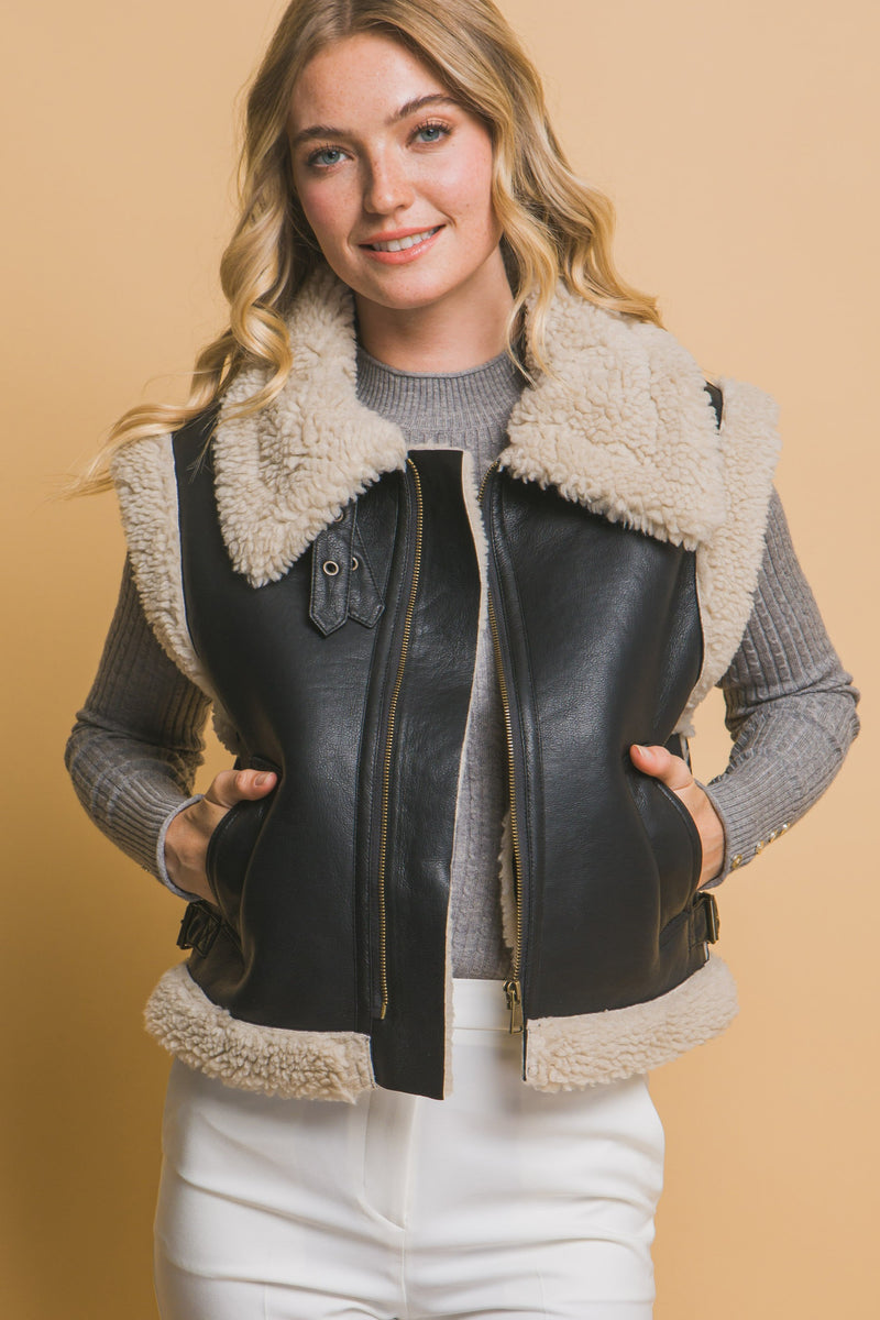 Sherpa Collar Lined PU Vest