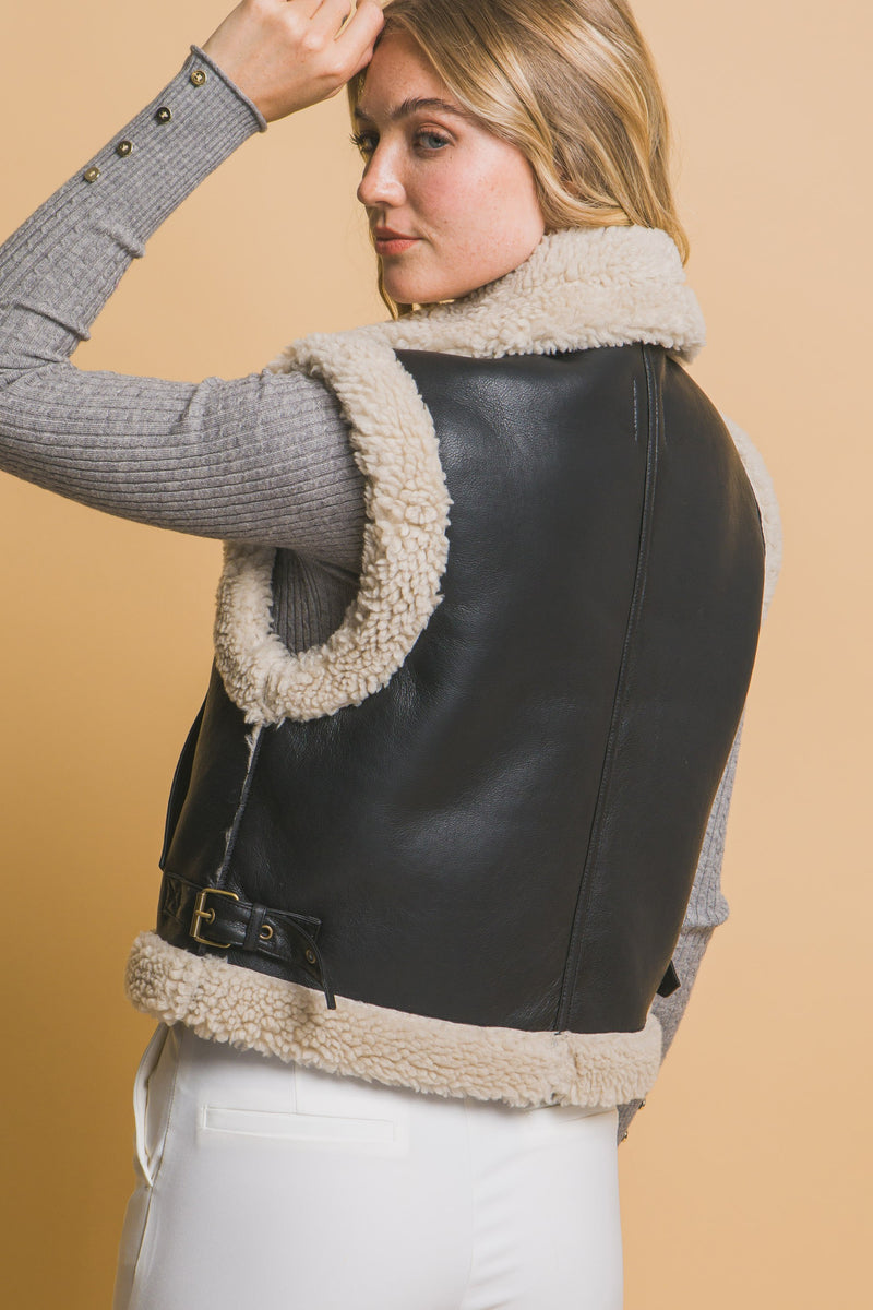 Sherpa Collar Lined PU Vest
