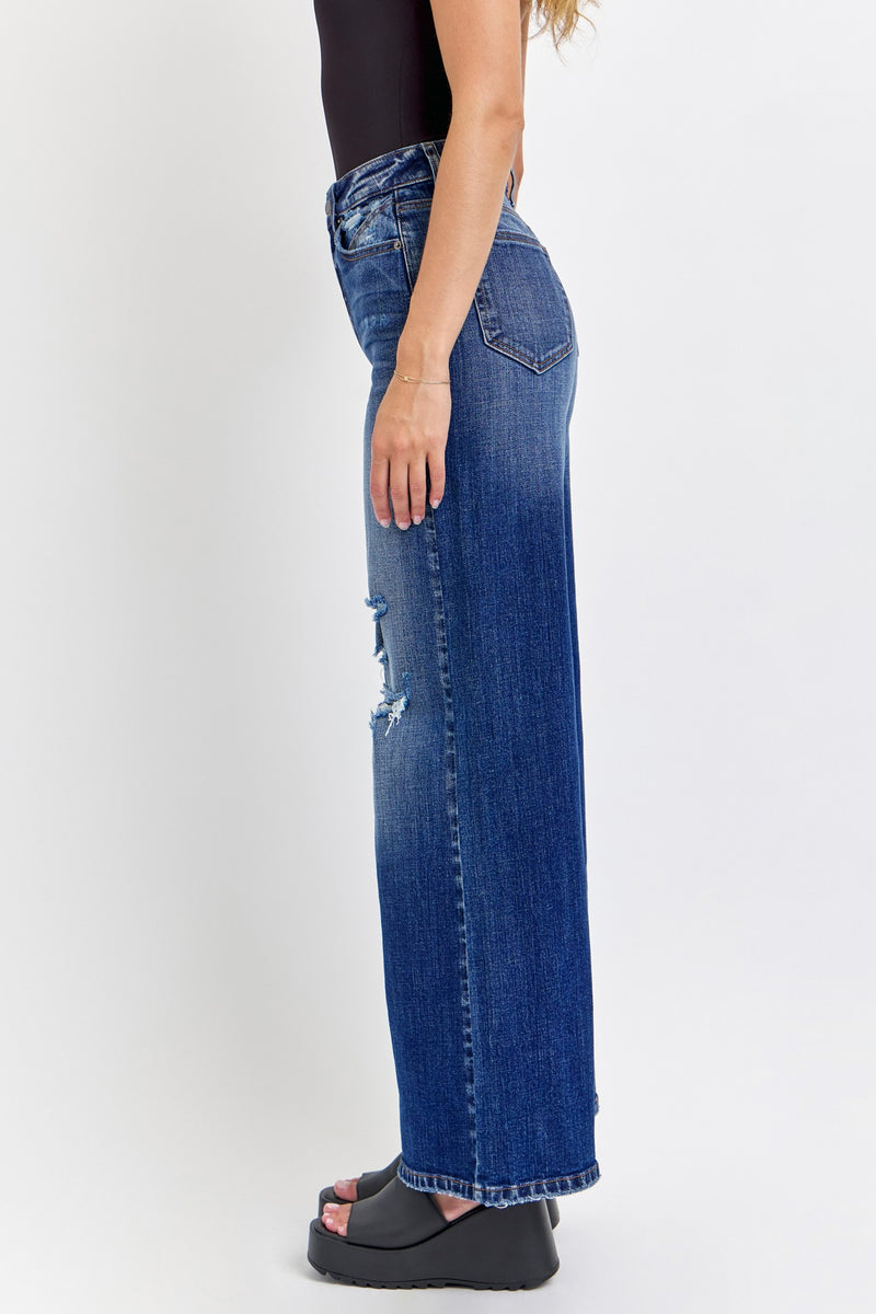 High Rise Distress Wide Leg