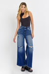 High Rise Distress Wide Leg