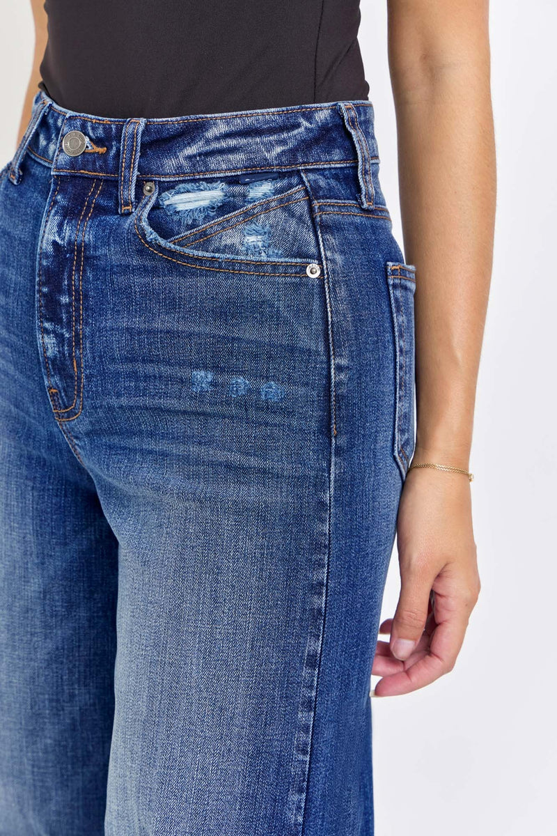 High Rise Distress Wide Leg