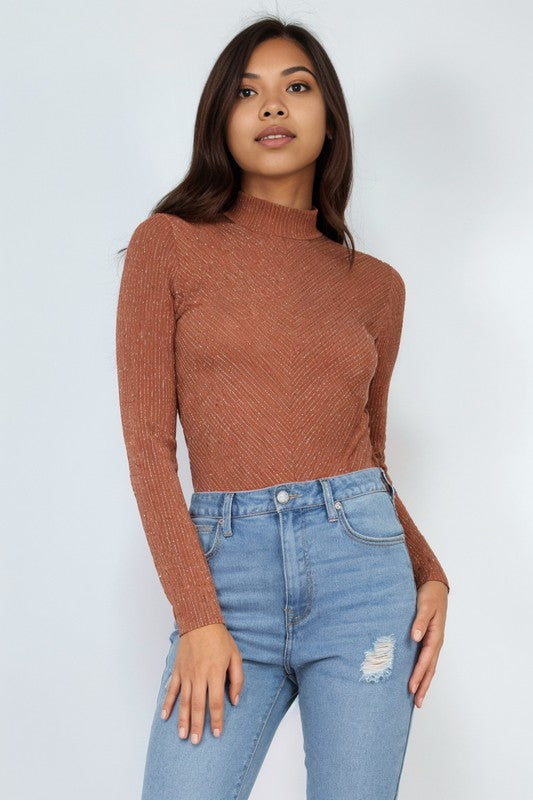 Glitter Mock Neck Long Sleeve Bodysuit