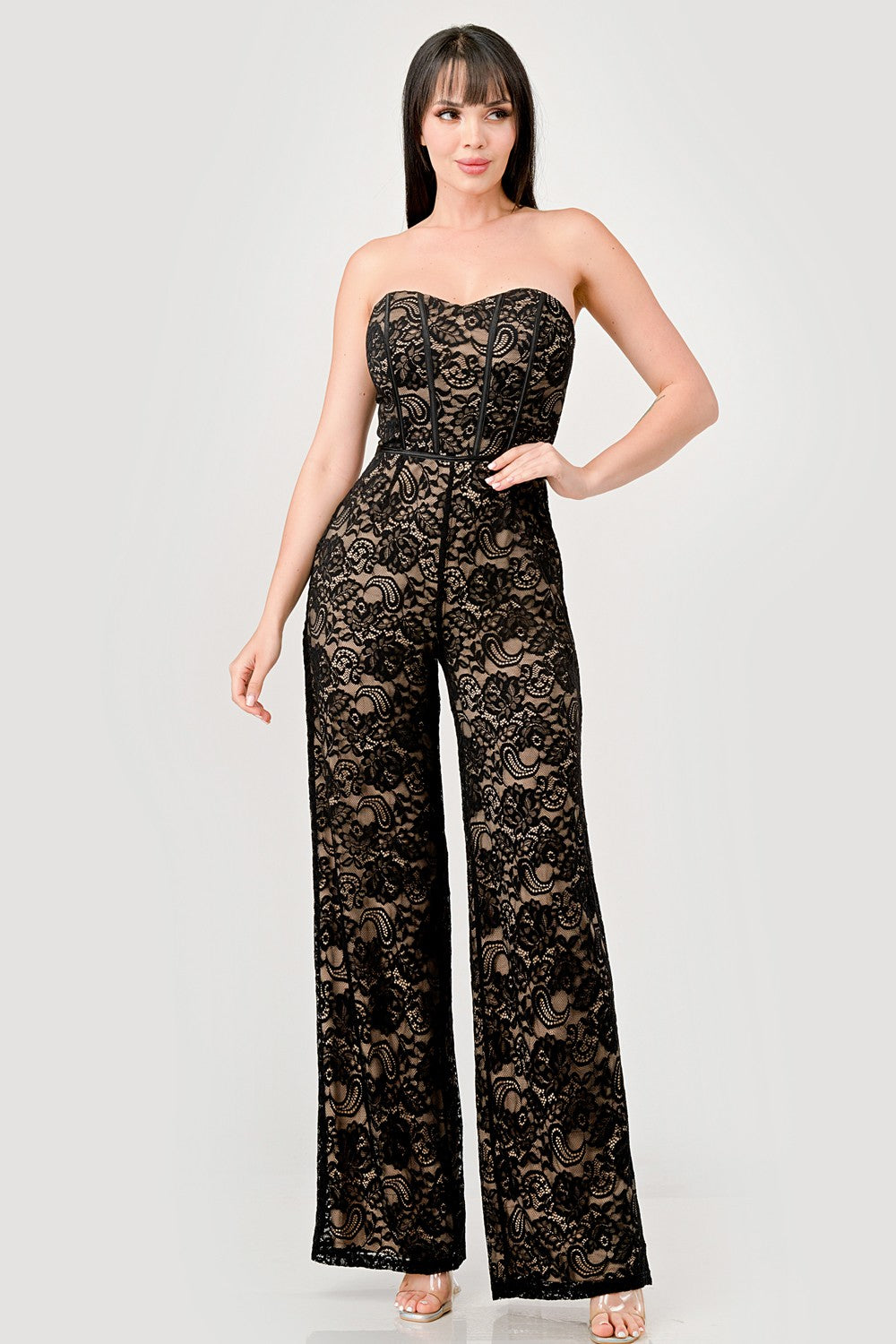 Lace Bustier Strapless Jumpsuit