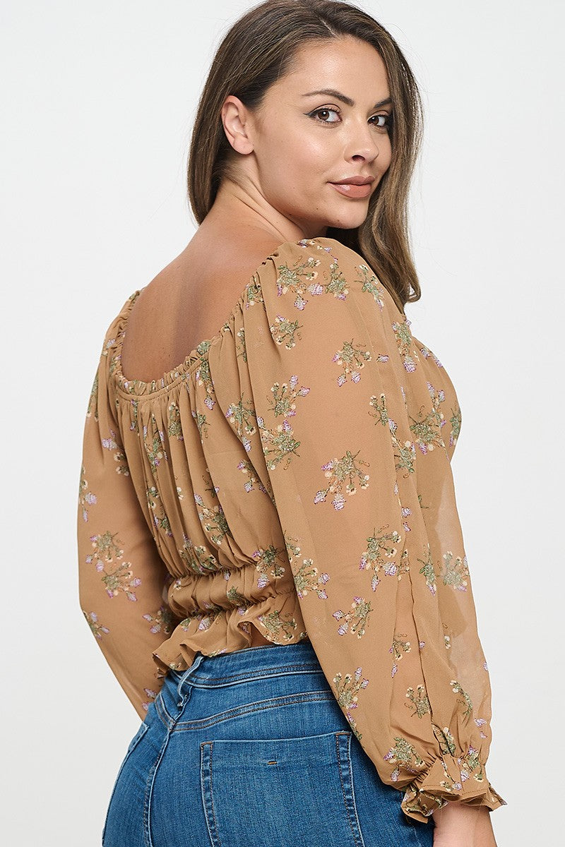 Floral Frill Square Neck Top