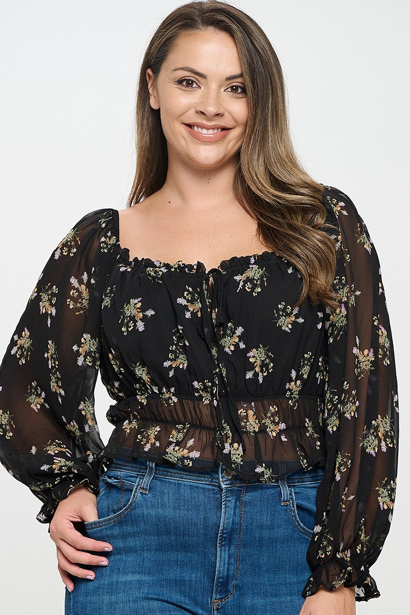 Floral Frill Square Neck Top