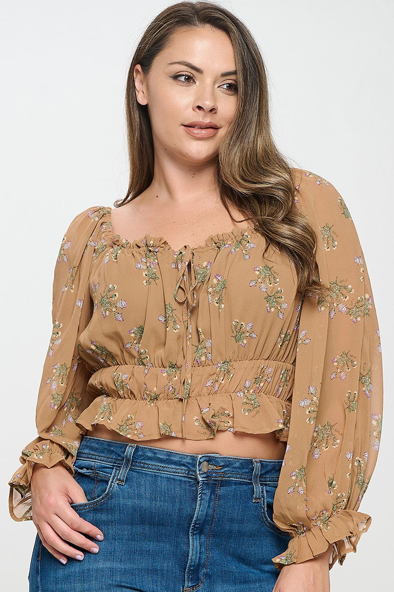 Floral Frill Square Neck Top