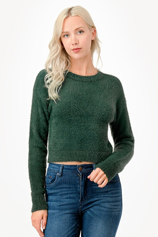 Round Neck Fuzzy Sweater