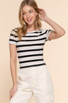 Stripe Short Sleeve Knit Crop Top